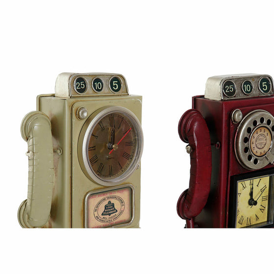 Horloge de table DKD Home Decor RE-186351 14 x 6 x 29 cm Rouge Beige Métal Vintage (2 Unités)