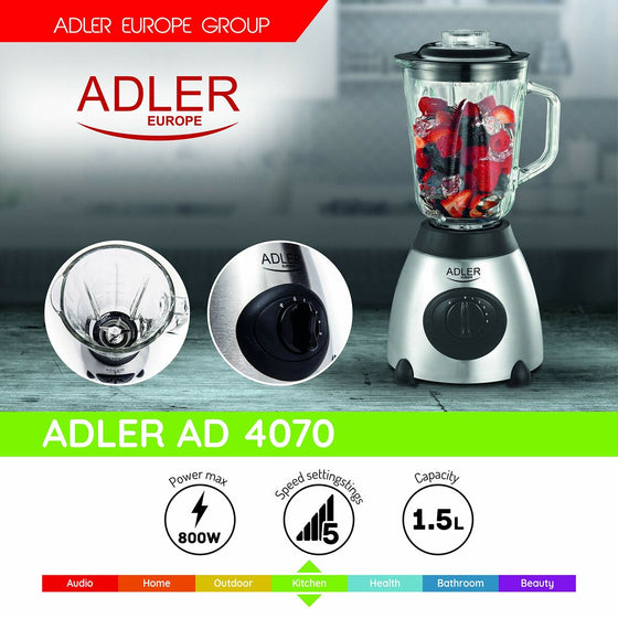Bol mixeur Adler AD 4070 Noir Multicouleur 800 W 600 W 1,5 L